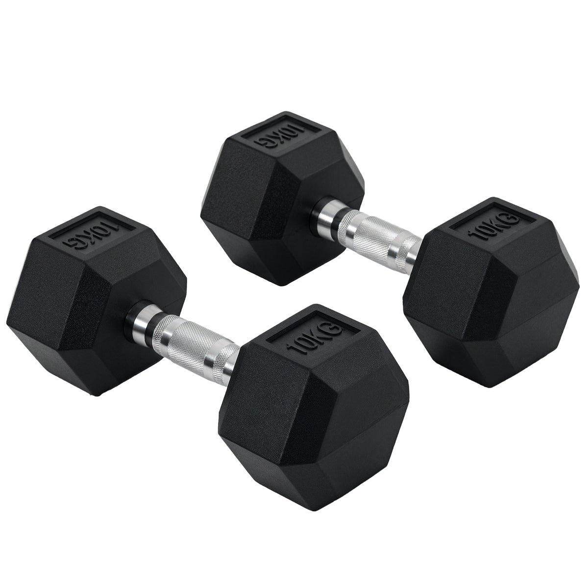 Ensemble d'haltères courtes total 2 x 10 Kg, haltères musculation fitness pour homme et femme, entraînement musculaire & haltérophilie - métal caoutchouc noir