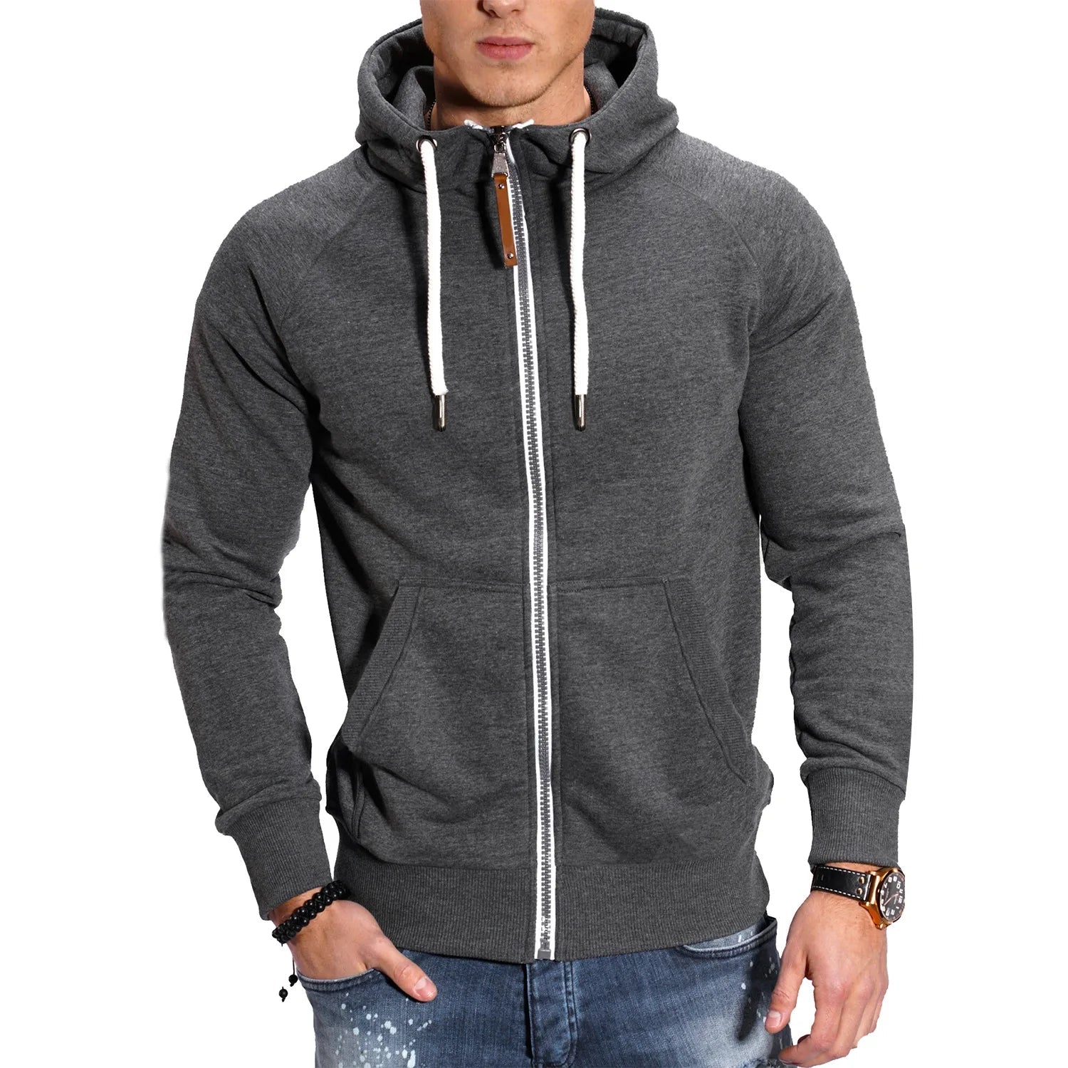 SW03 - Sweat à capuche pour hommes, manches longues, fermeture éclair, coupe cintrée - THORWINSPORT