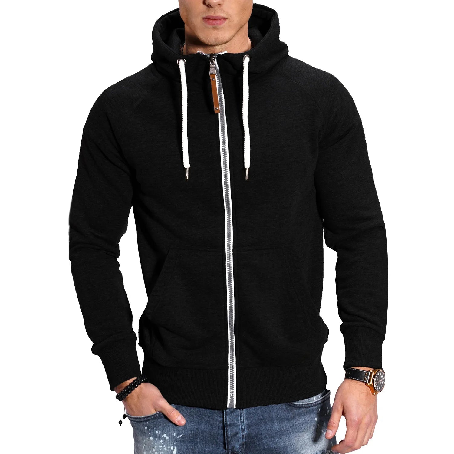 SW03 - Sweat à capuche pour hommes, manches longues, fermeture éclair, coupe cintrée - THORWINSPORT