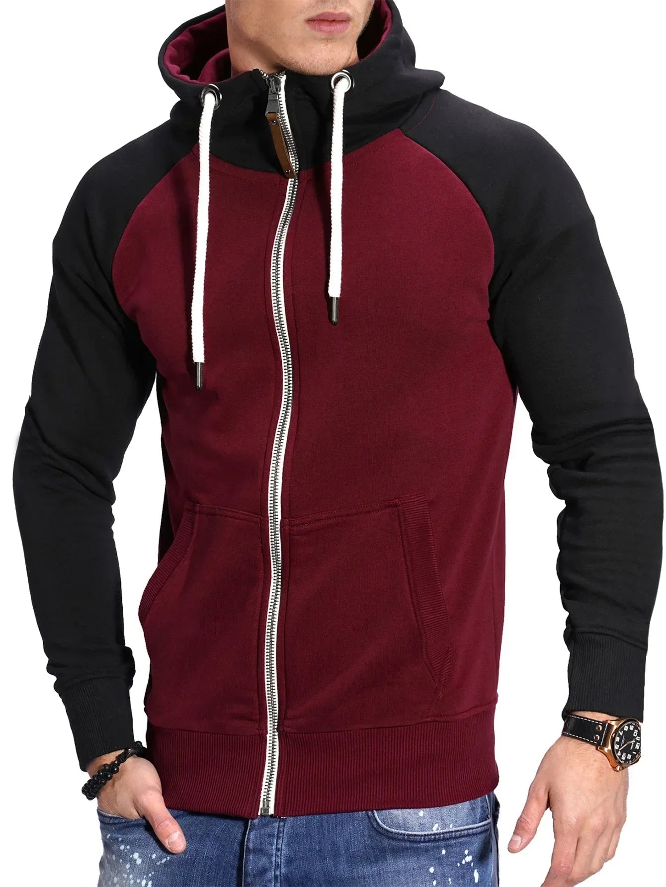 SW03 - Sweat à capuche pour hommes, manches longues, fermeture éclair, coupe cintrée - THORWINSPORT