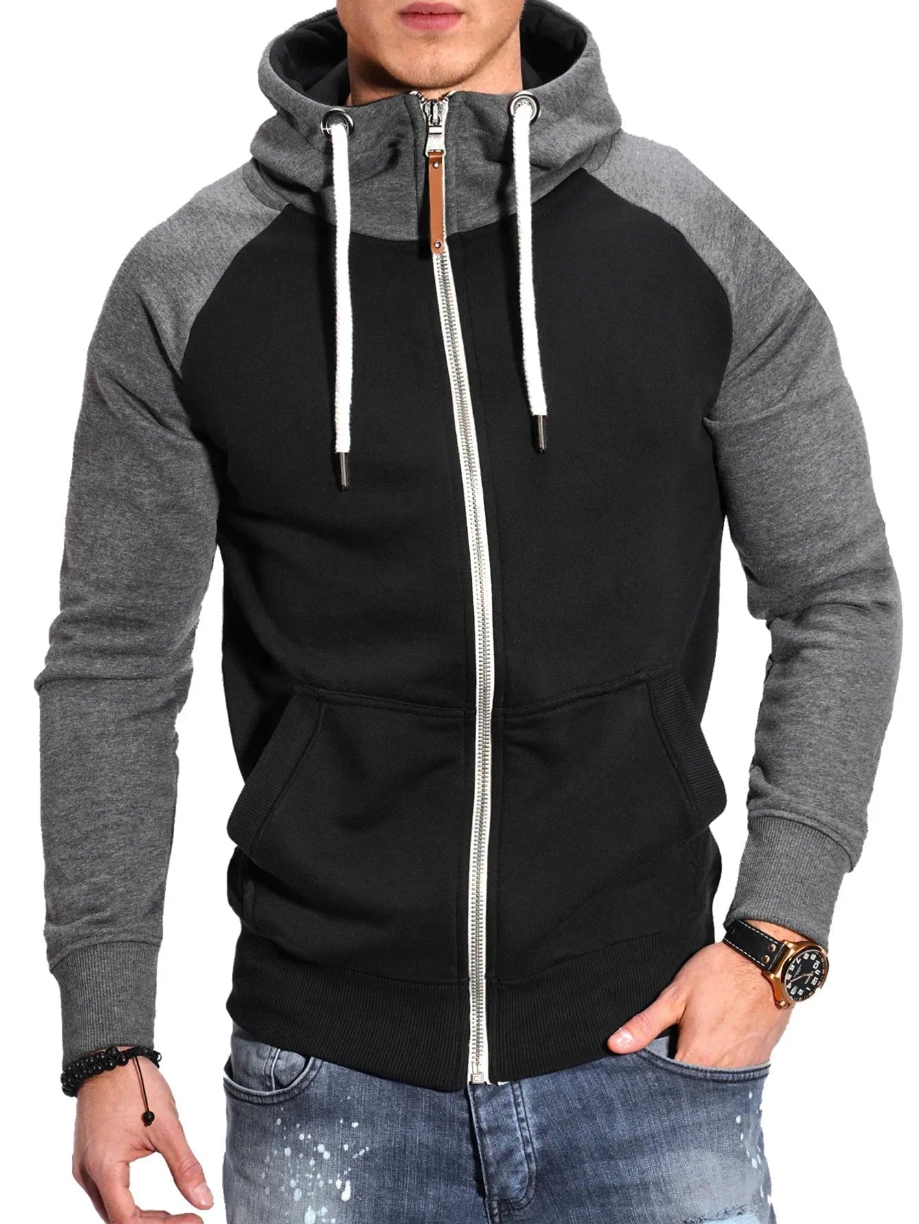 SW03 - Sweat à capuche pour hommes, manches longues, fermeture éclair, coupe cintrée - THORWINSPORT