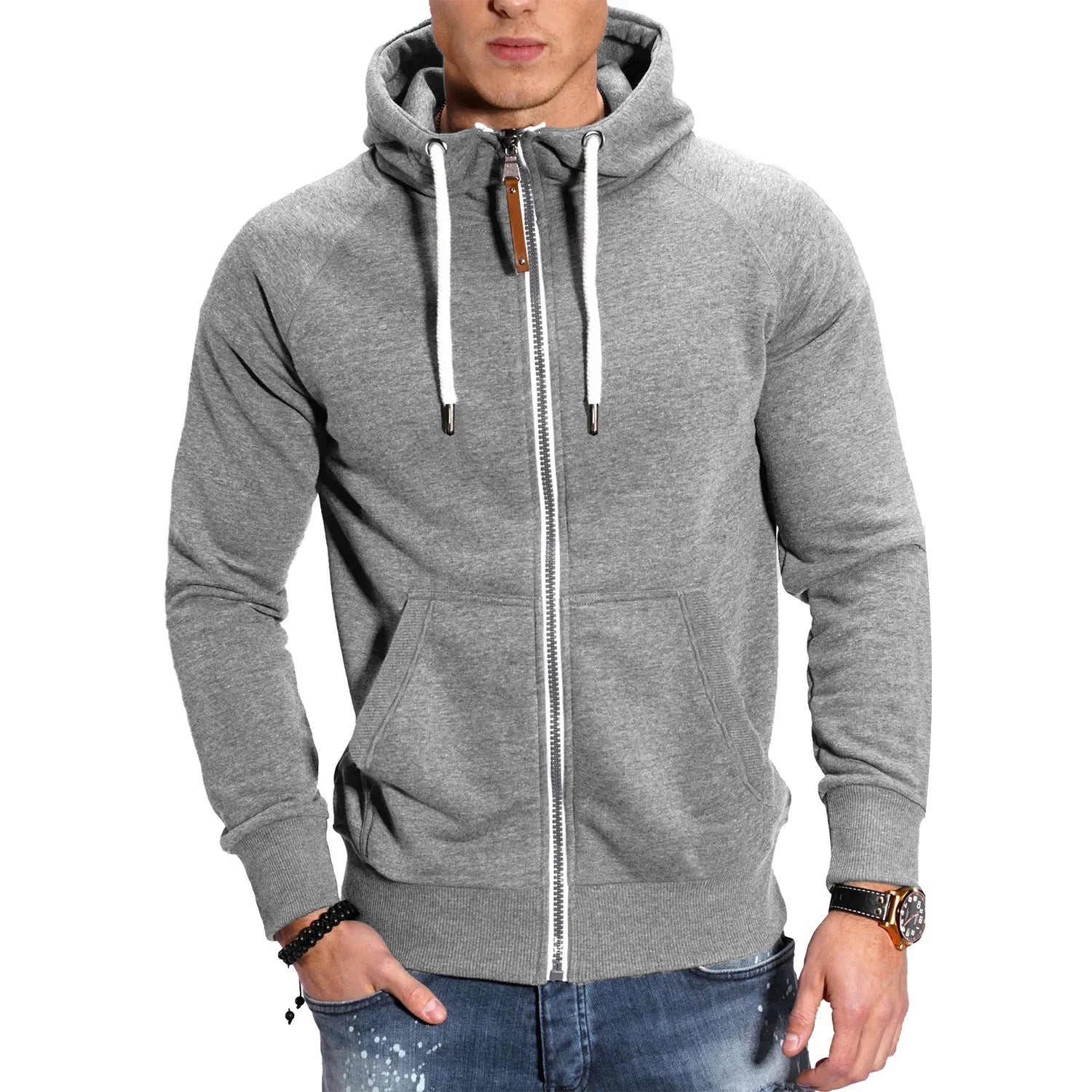 SW03 - Sweat à capuche pour hommes, manches longues, fermeture éclair, coupe cintrée - THORWINSPORT