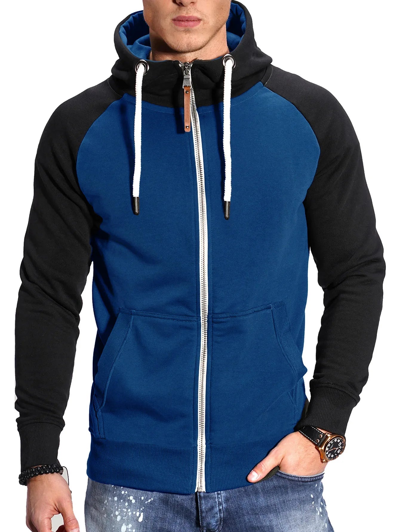SW03 - Sweat à capuche pour hommes, manches longues, fermeture éclair, coupe cintrée - THORWINSPORT