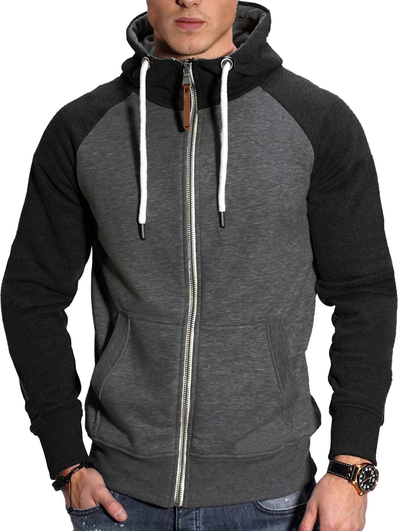 SW03 - Sweat à capuche pour hommes, manches longues, fermeture éclair, coupe cintrée - THORWINSPORT